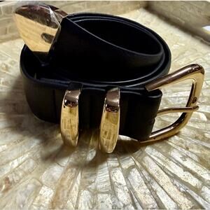 Women’s Black PU Leather Gold Hardware Size L 36-40” NIP